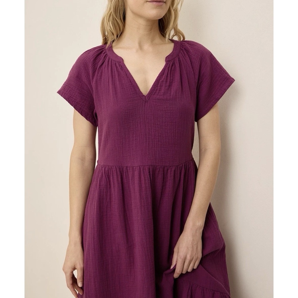 Pact Coastal Double Gauze Breezy Midi Dress Sz M Pockets Sangria Red - Picture 3 of 16